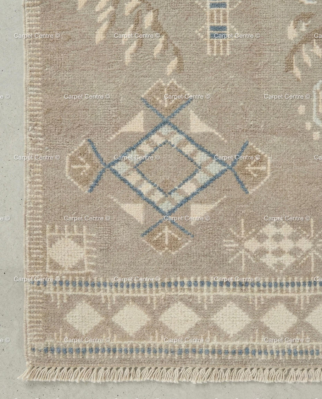 Hand Knotted Oushak Rug, Muted Taupe Geometric Wool Carpet, Boho Living Room Decor