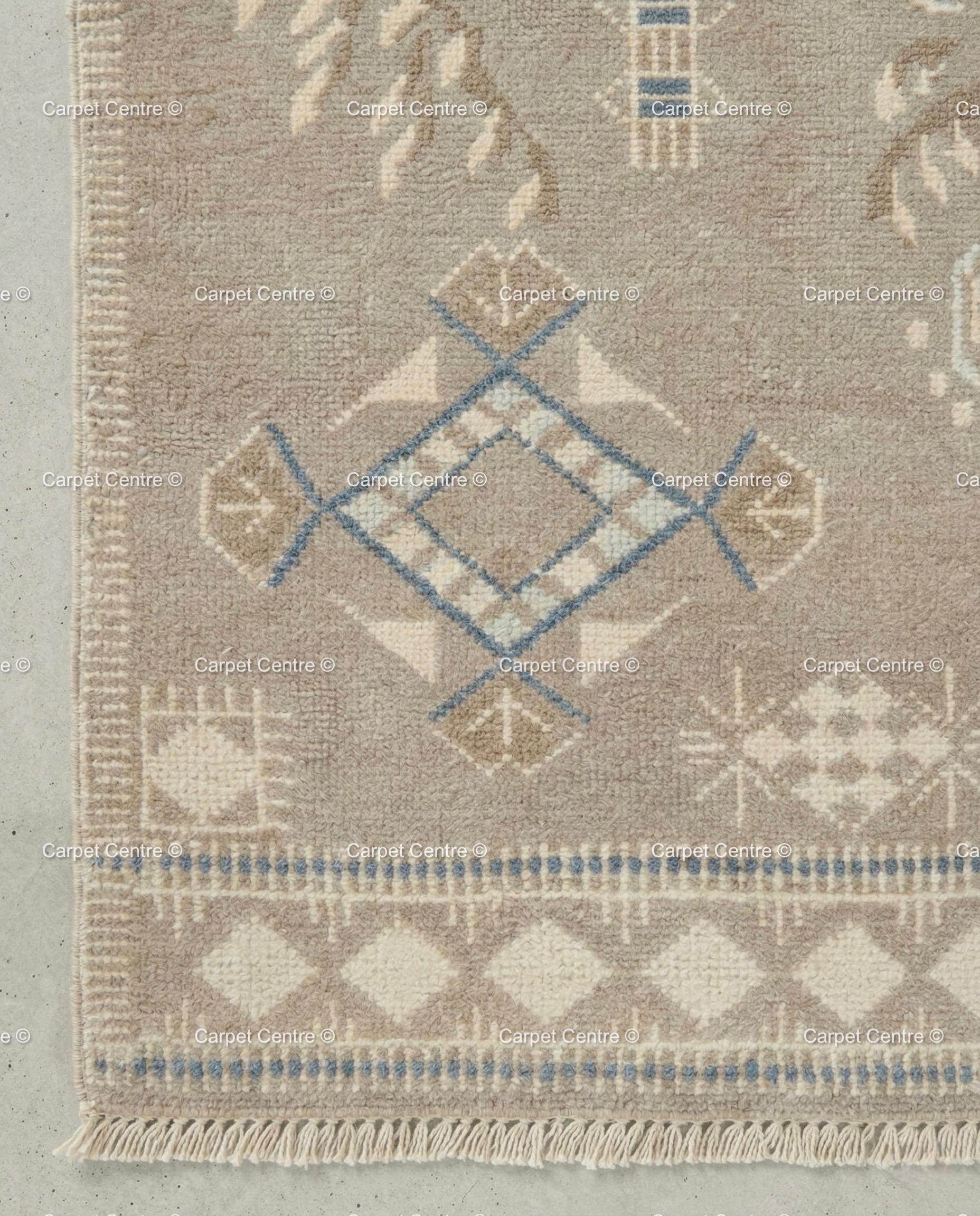 Hand Knotted Oushak Rug, Muted Taupe Geometric Wool Carpet, Boho Living Room Decor