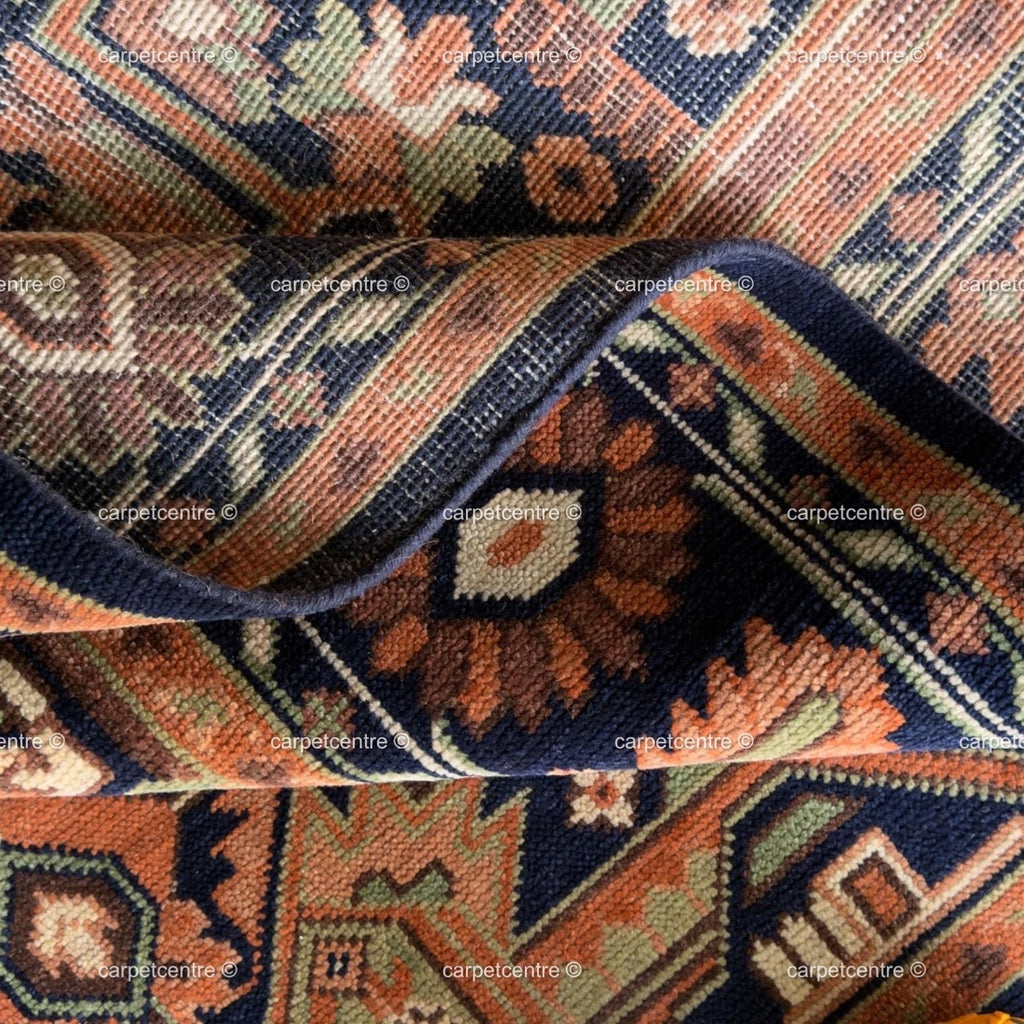 Hand-Knotted Oushak Wool Rug: Navy Blue Rust Tribal Rug, Traditional Decor