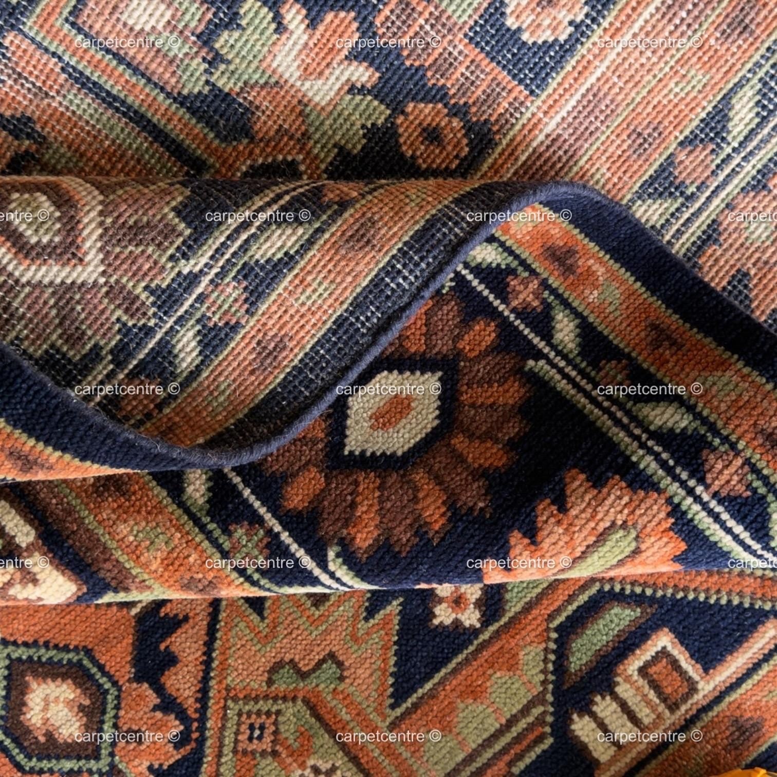 Hand-Knotted Oushak Wool Rug: Navy Blue Rust Tribal Rug, Traditional Decor