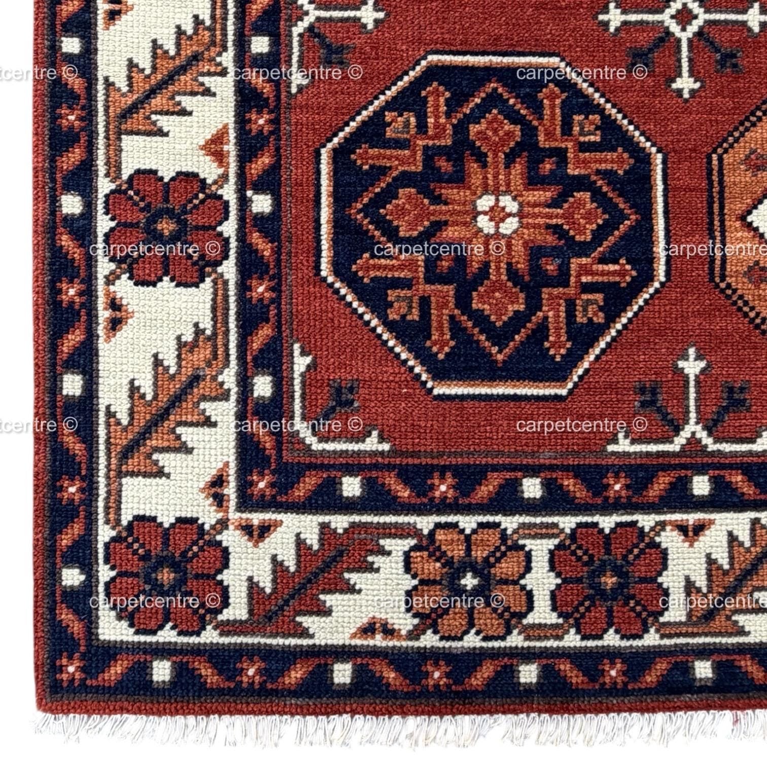Terracotta Hand Knotted Wool Oushak Rug, Tribal Geometric Area Rug, Turkish Knot Decor