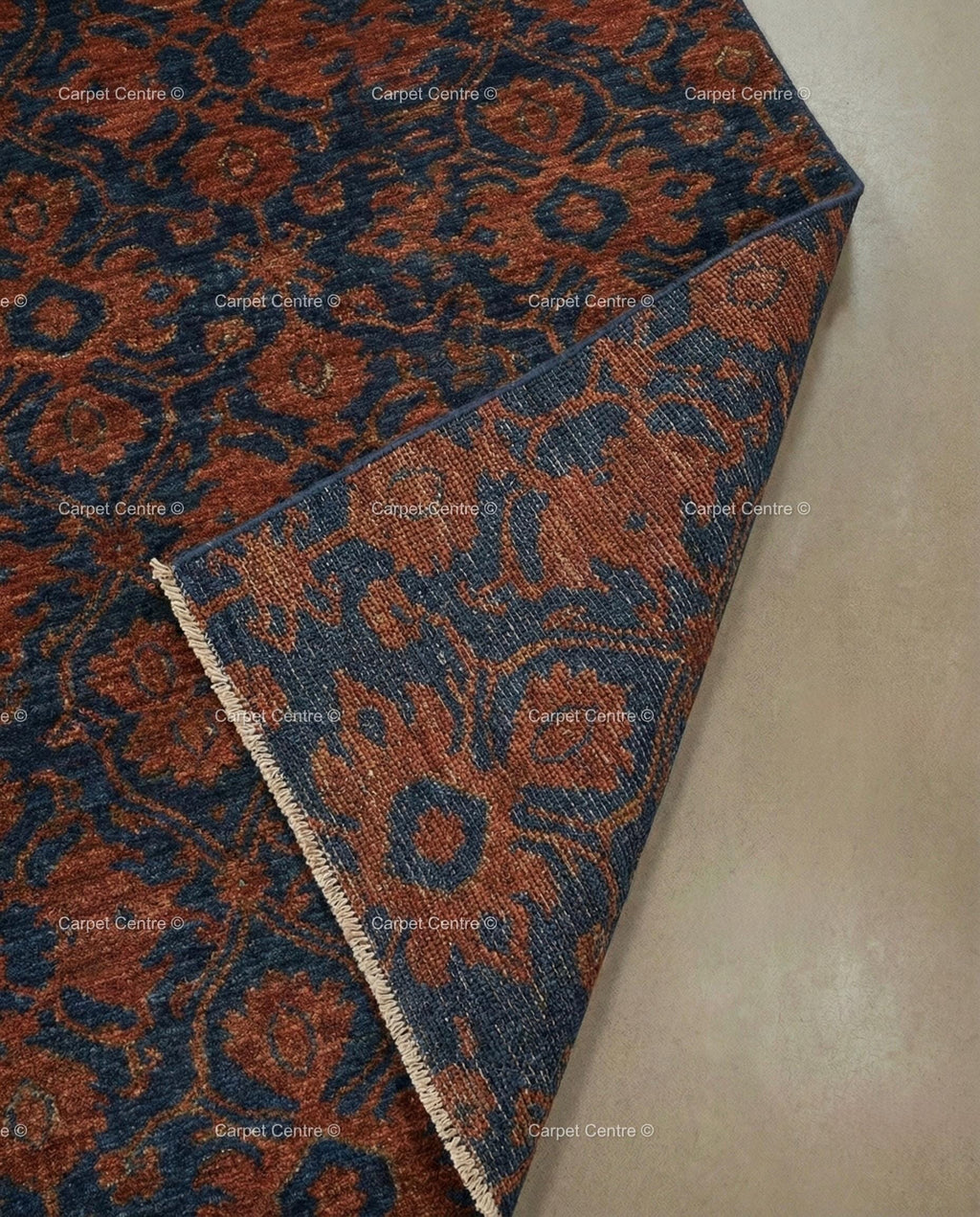 Hand Knotted Wool Rug, Navy Blue Oushak Runner, William Morris Style