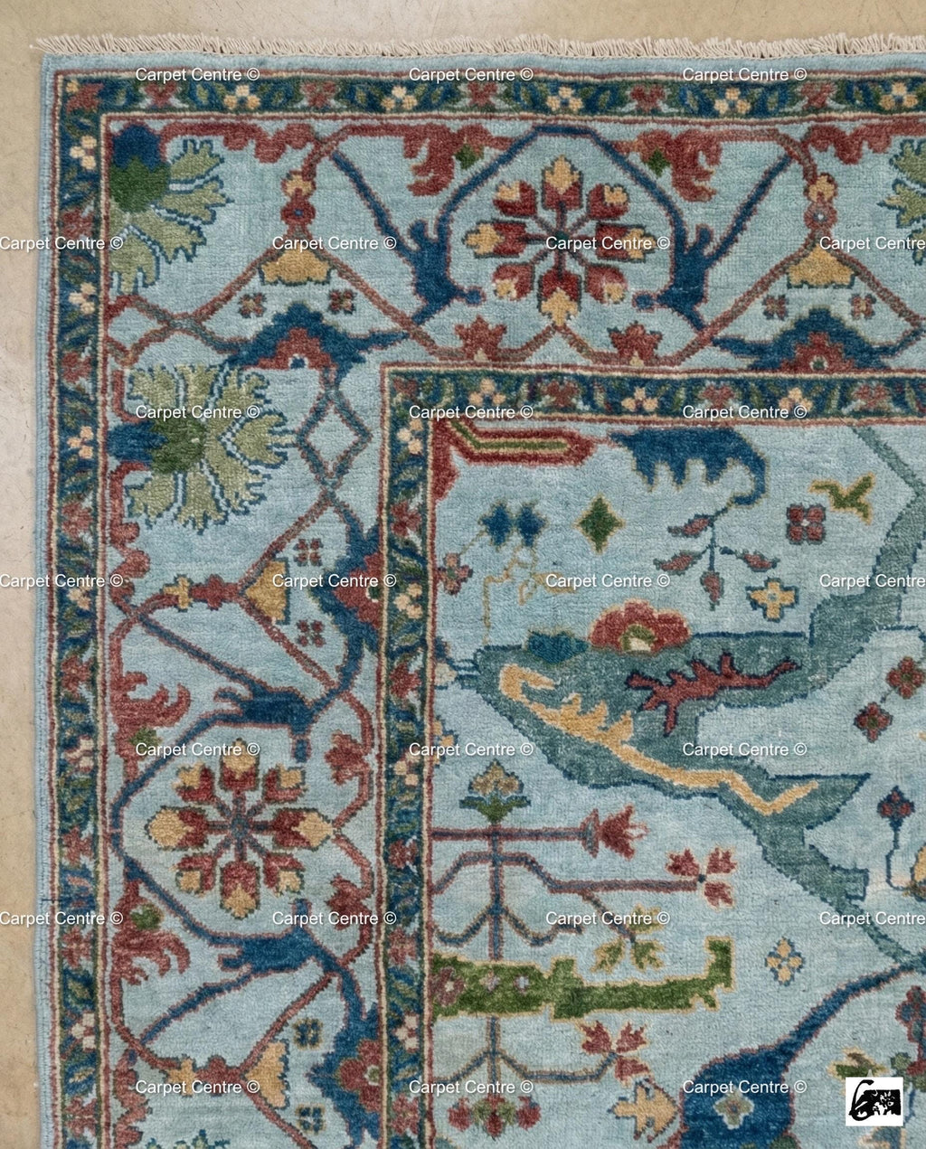 Hand Knotted Wool Oushak Rug, Geometric Serapi Style, Coastal Farmhouse