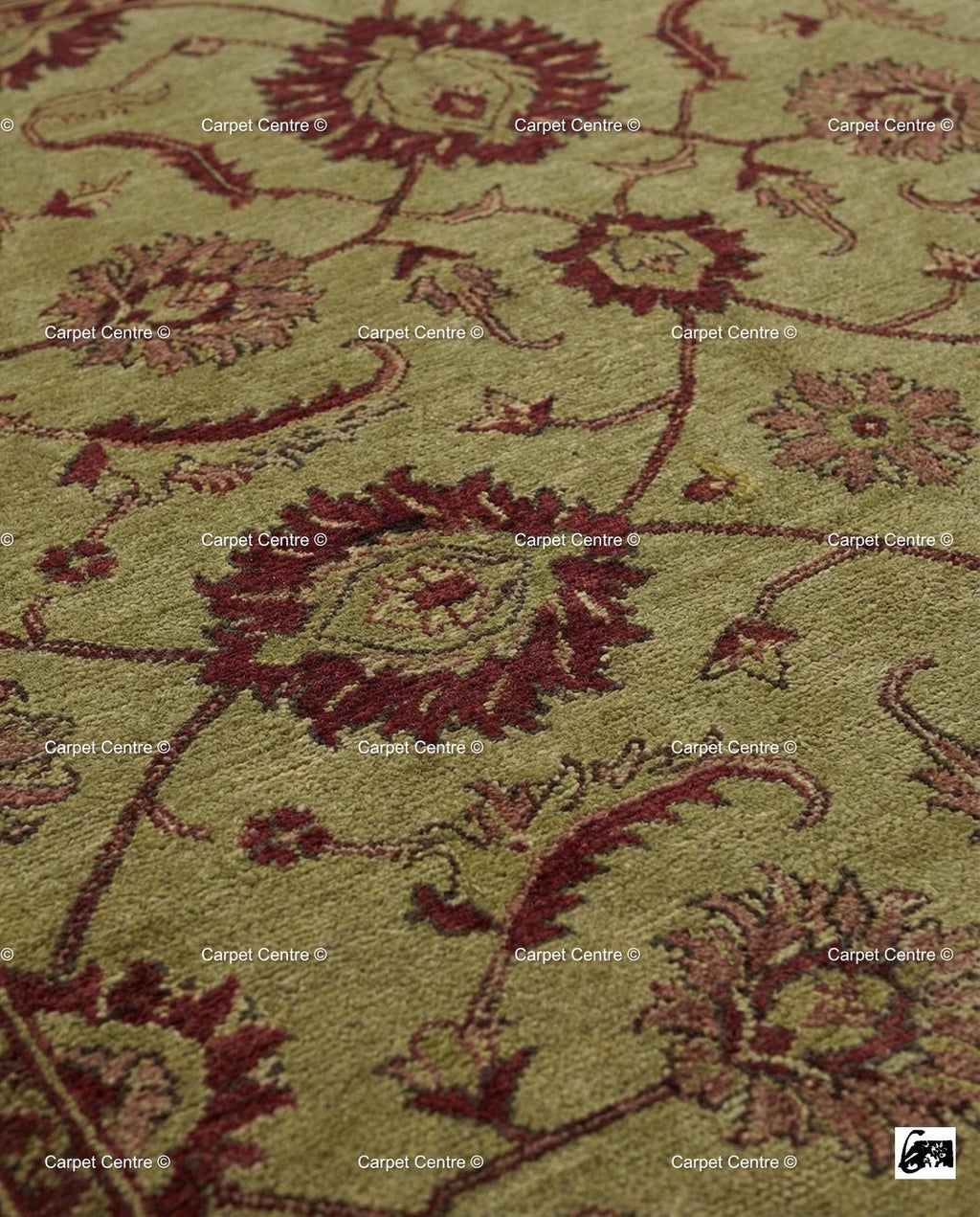 Hand-Knotted Wool Oushak Rug, Sage Green Floral, Arts & Crafts Style