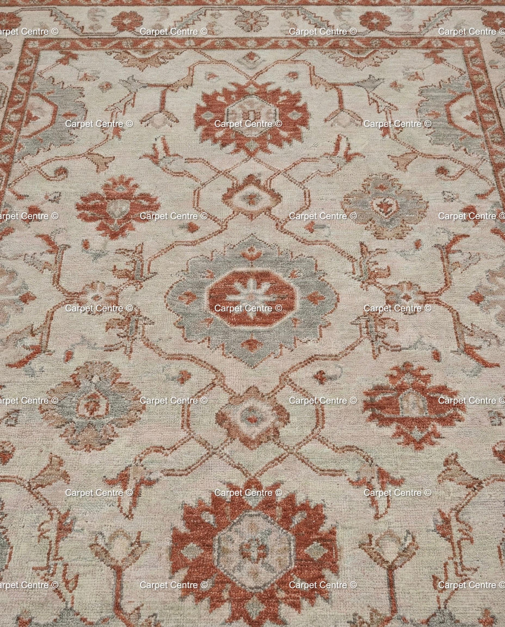 Hand Knotted Turkish Wool Oushak Rug, Rust & Slate Geometric