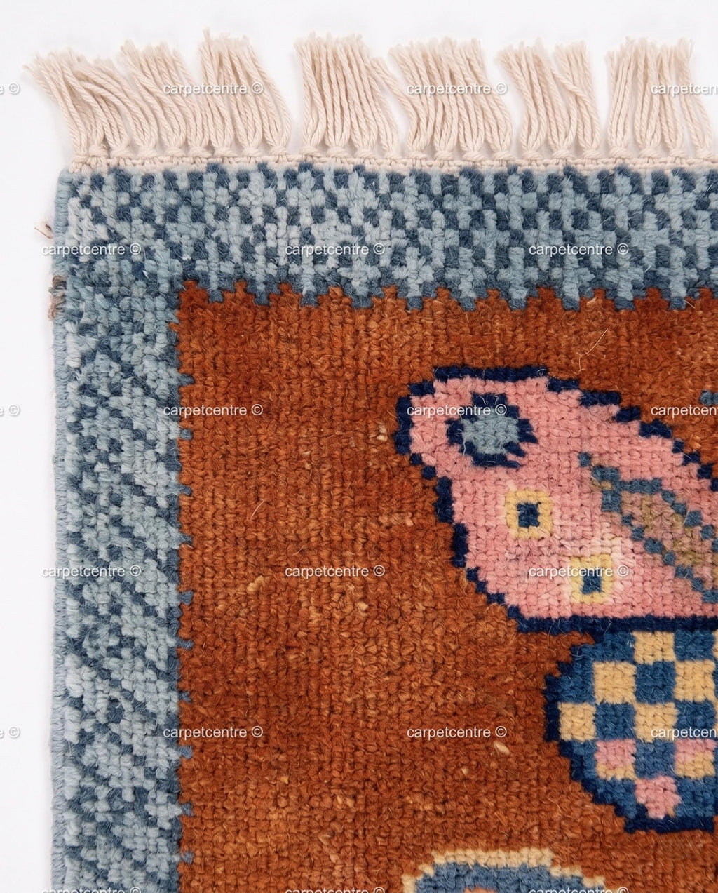 Handmade Wool Butterfly Runner Rug – Rust Orange Insect Motif Carpet