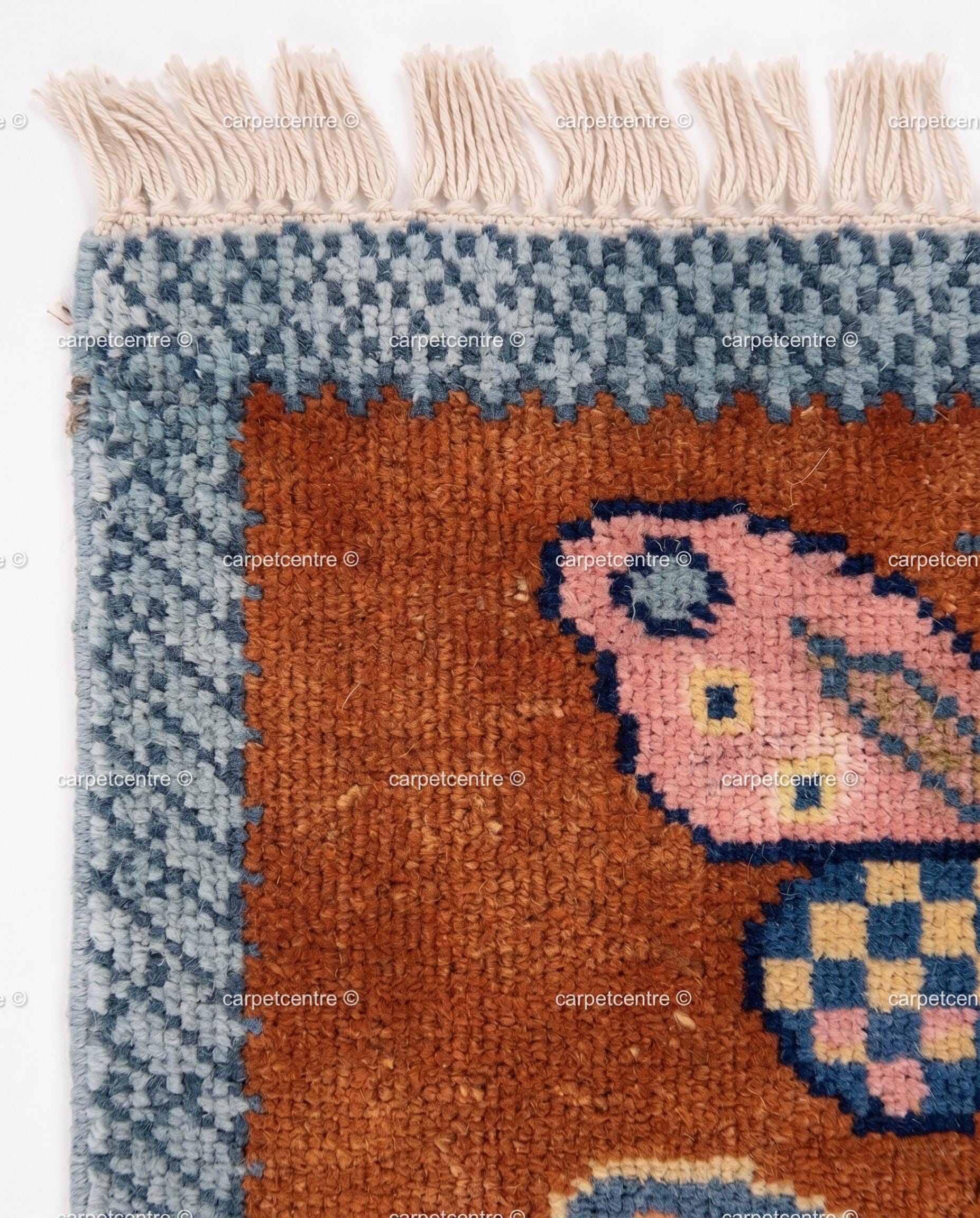 Handmade Wool Butterfly Runner Rug – Rust Orange Insect Motif Carpet