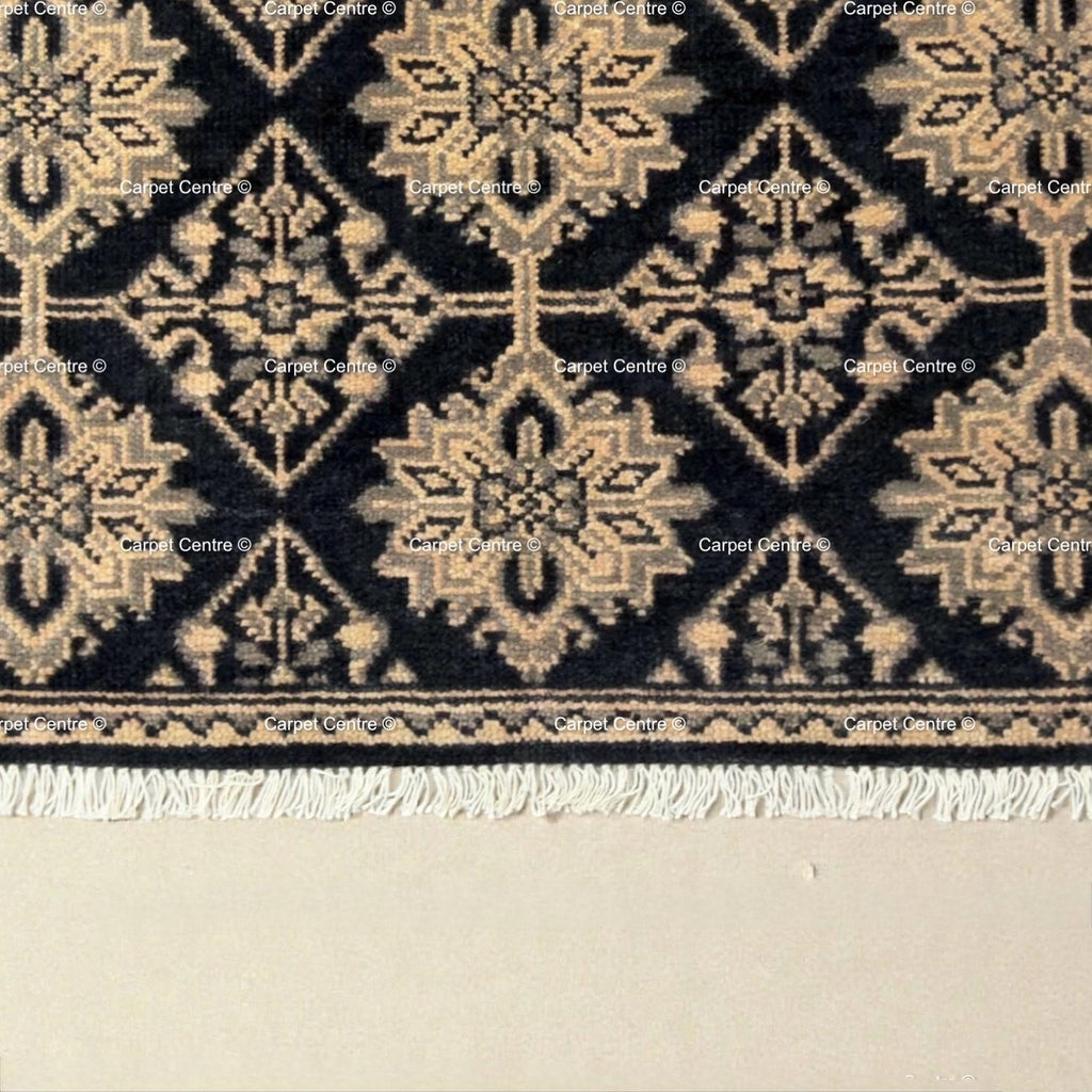 Hand-Knotted Oushak Wool Runner Rug, Black Geometric Design Hallway Entryway Carpet