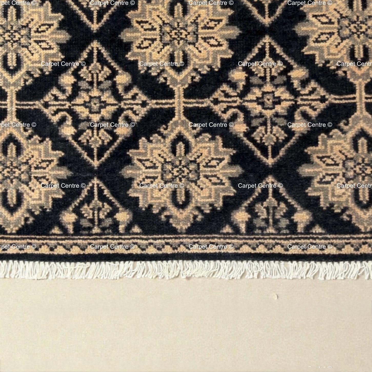 Hand-Knotted Oushak Wool Runner Rug, Black Geometric Design Hallway Entryway Carpet