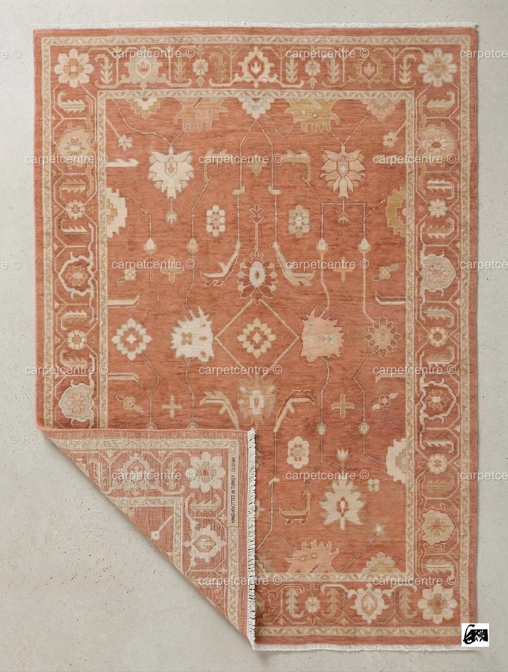 Terracotta Oushak Rug, Muted Rust Vintage Turkish Wool Carpet, Floral Boho Anatolian Home