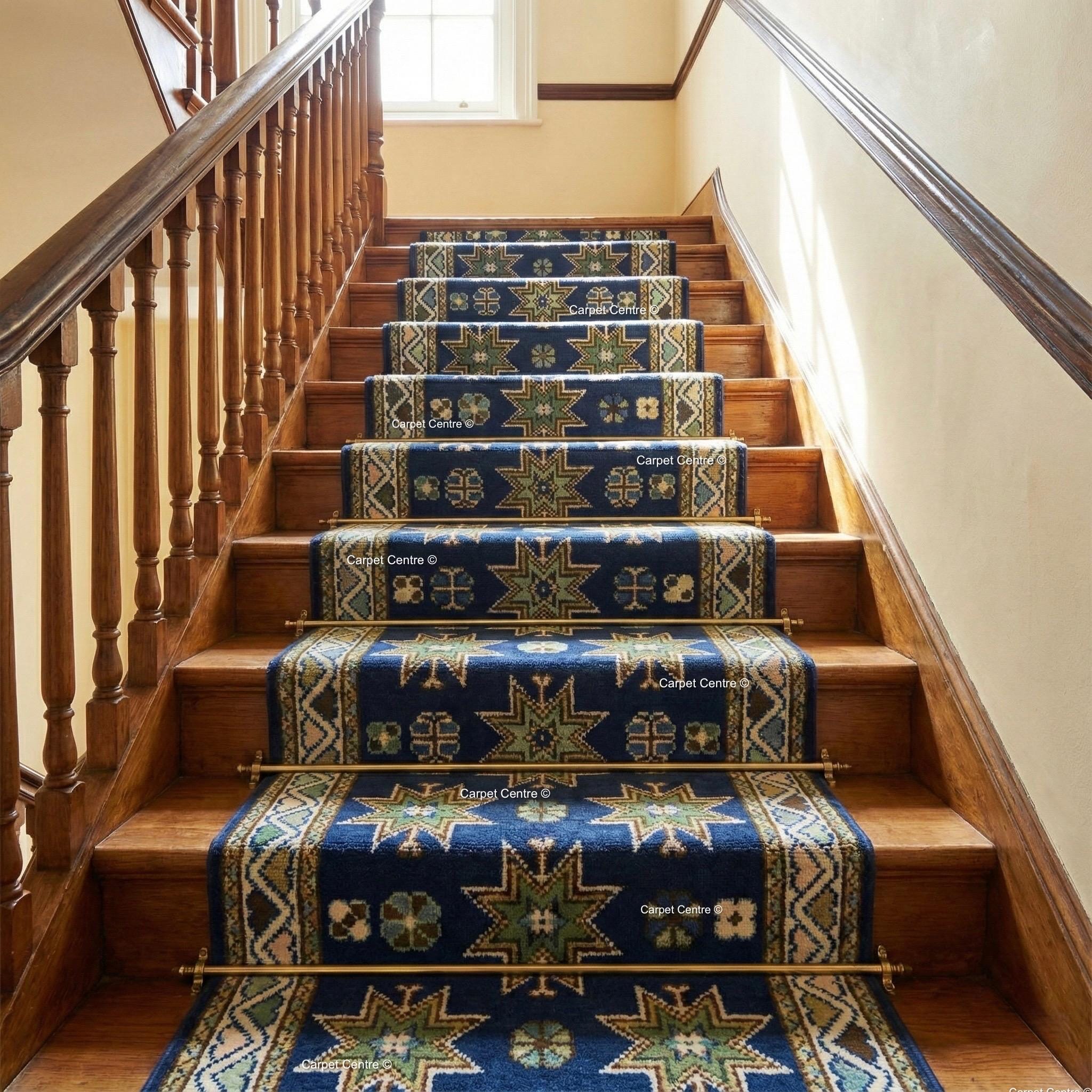 Oriental Star Design Navy Blue Oushak Runner Rug , Traditional Style Kitchen-Hallway-Entryway Rug