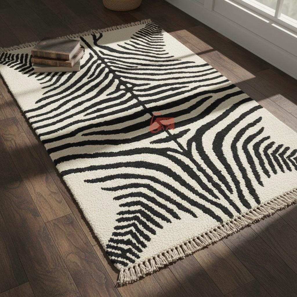 Hand-Knotted Wool Zebra Print Rug, Modern Statement Rug