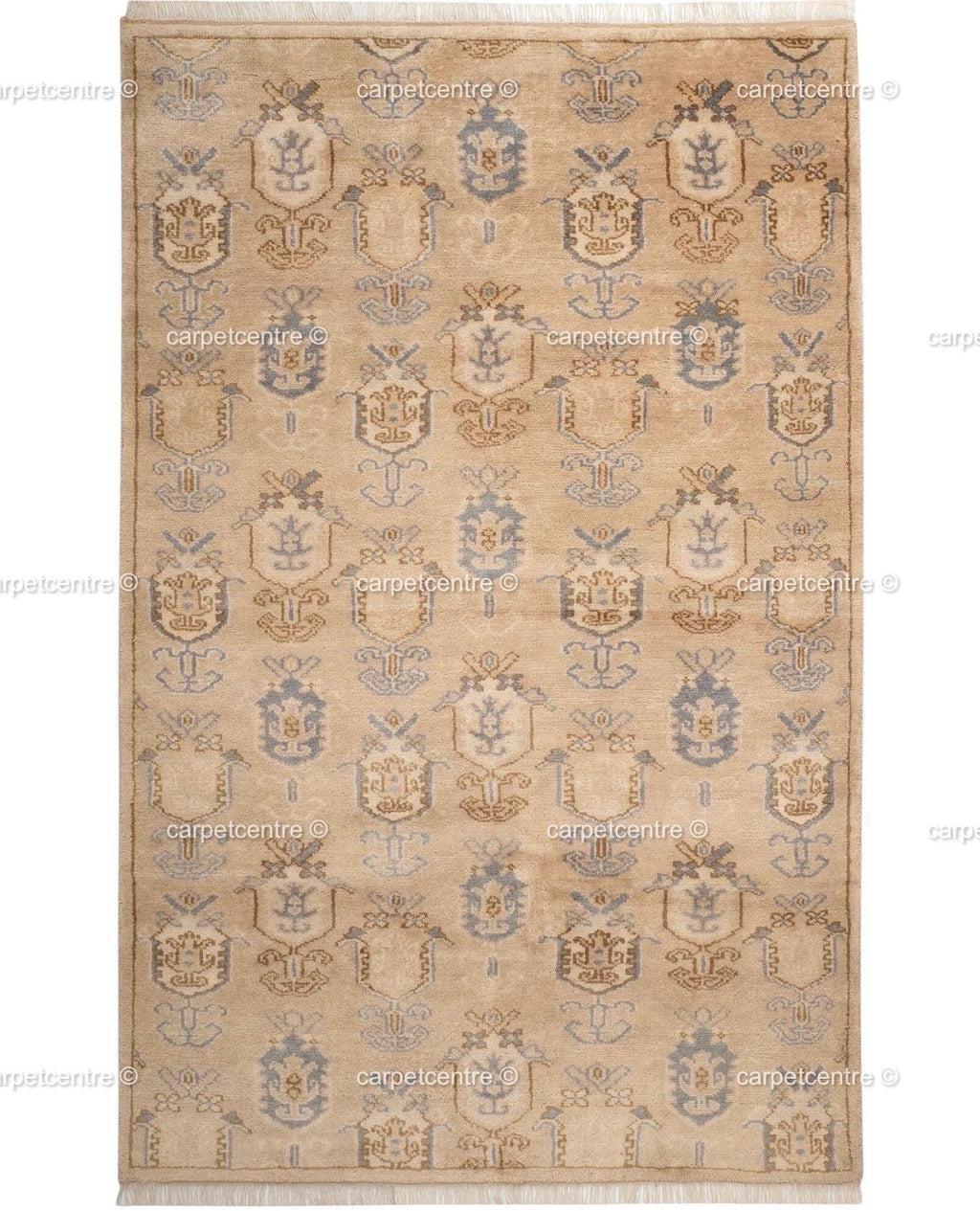 Hand Knotted Oushak Rug, Beige Blue Wool Carpet, Vintage Boho Farmhouse Bedroom Rug