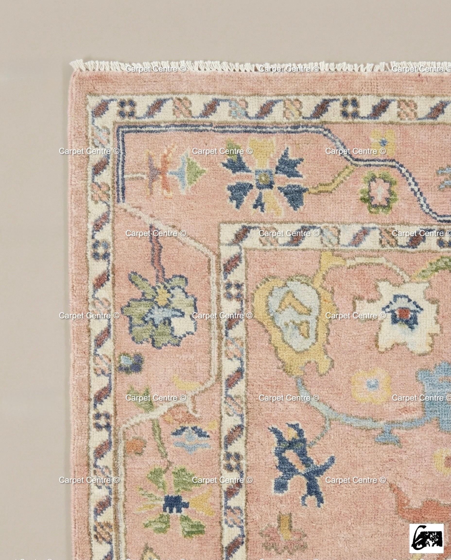 Pink Oushak Rug, Hand Knotted Wool Turkish Carpet, Boho Decor
