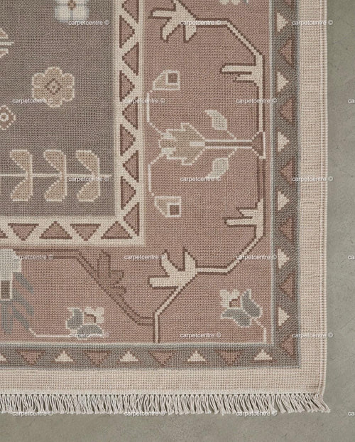 Hand Knotted Dusty Rose Oushak Rug, New Zealand Wool Area Rug