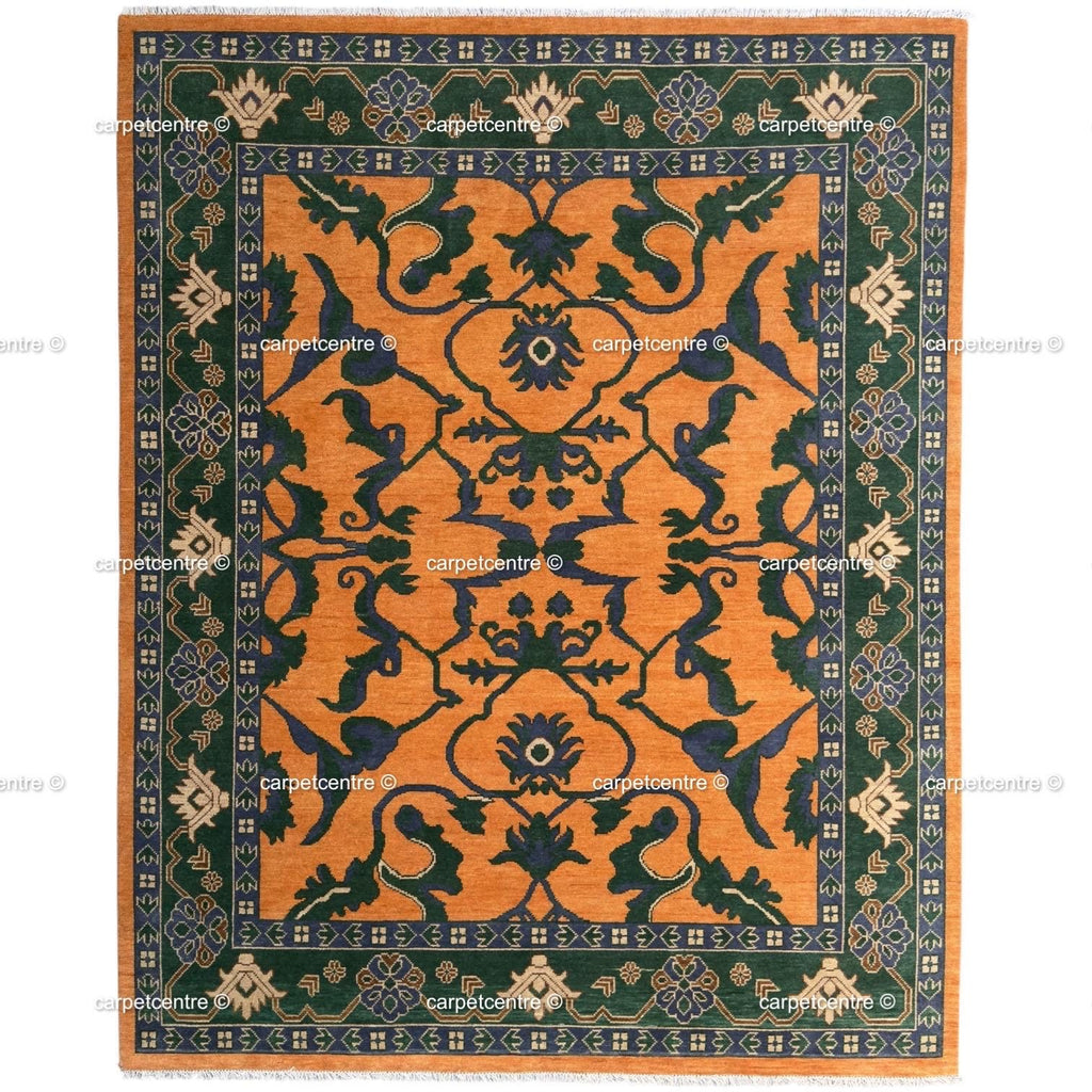 Hand Knotted Wool Oushak Rug | Terracotta, Sage & Burnt Orange