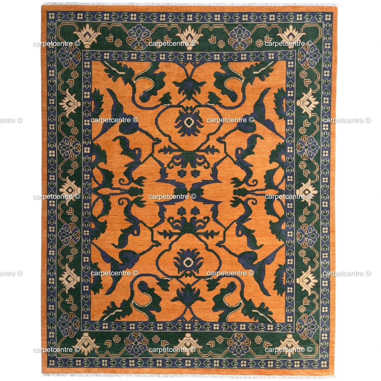Hand Knotted Wool Oushak Rug | Terracotta, Sage & Burnt Orange