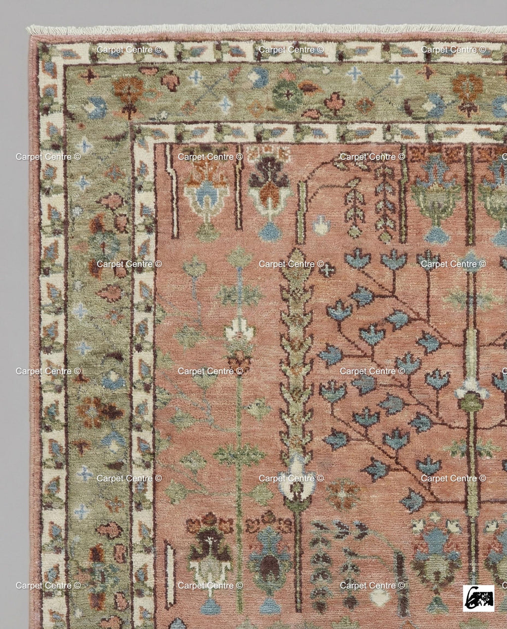 Handmade Oushak Wool Rug – Terracotta Coral, Tree of Life Design