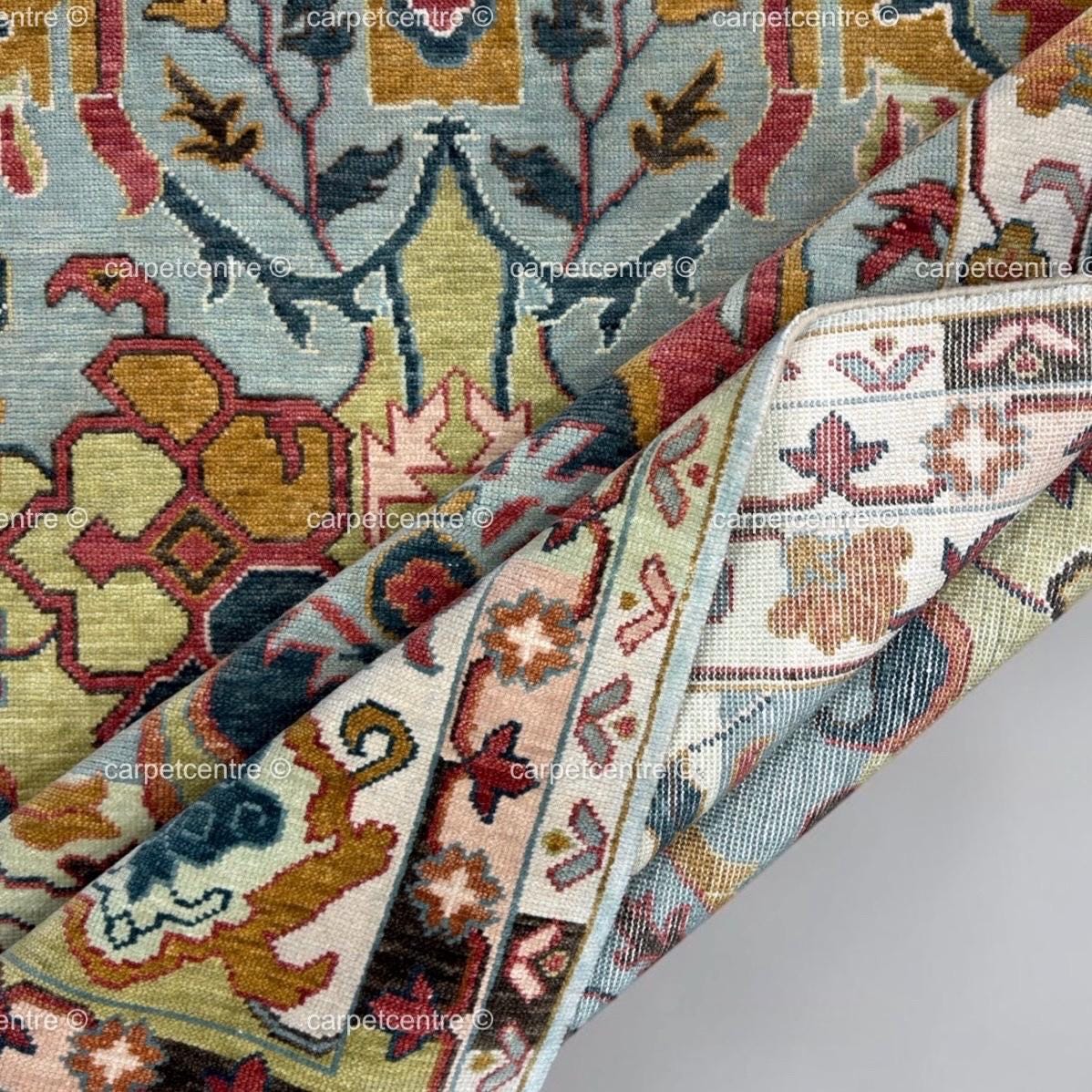 Hand Knotted Oushak Rug, Chinoiserie Botanical Wool Area Rug, Turkish Floral Carpet