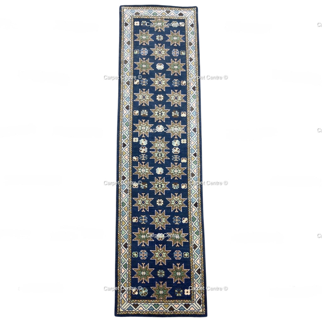 Oriental Star Design Navy Blue Oushak Runner Rug , Traditional Style Kitchen-Hallway-Entryway Rug