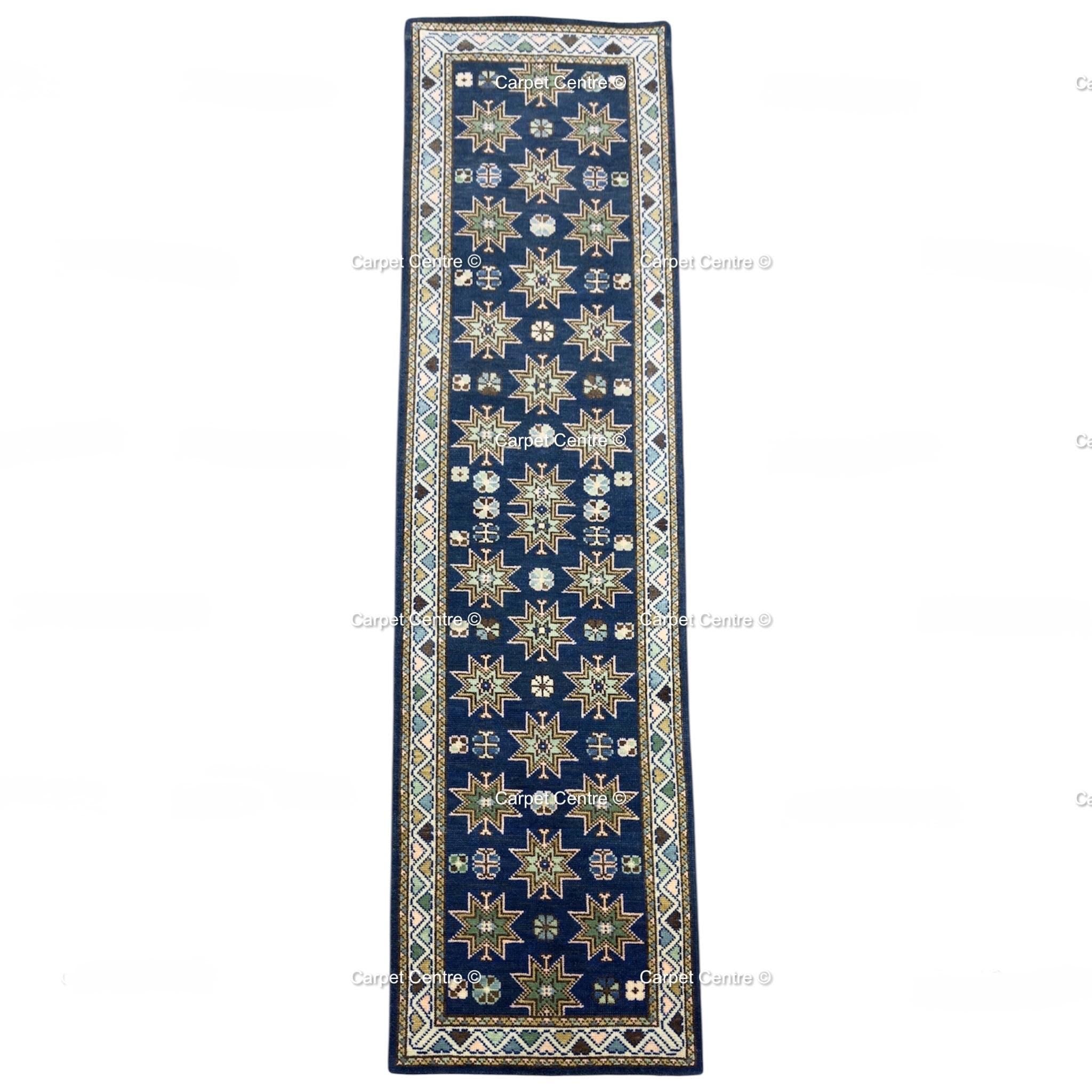 Oriental Star Design Navy Blue Oushak Runner Rug , Traditional Style Kitchen-Hallway-Entryway Rug