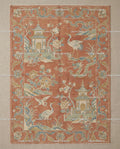 Terracotta Chinoiserie Wool Rug, Hand Knotted Oushak, Dragon Crane Motif