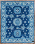 Hand-Knotted Oushak Rug, Indigo Geometric Tribal Wool Carpet, Boys Bedroom Decor