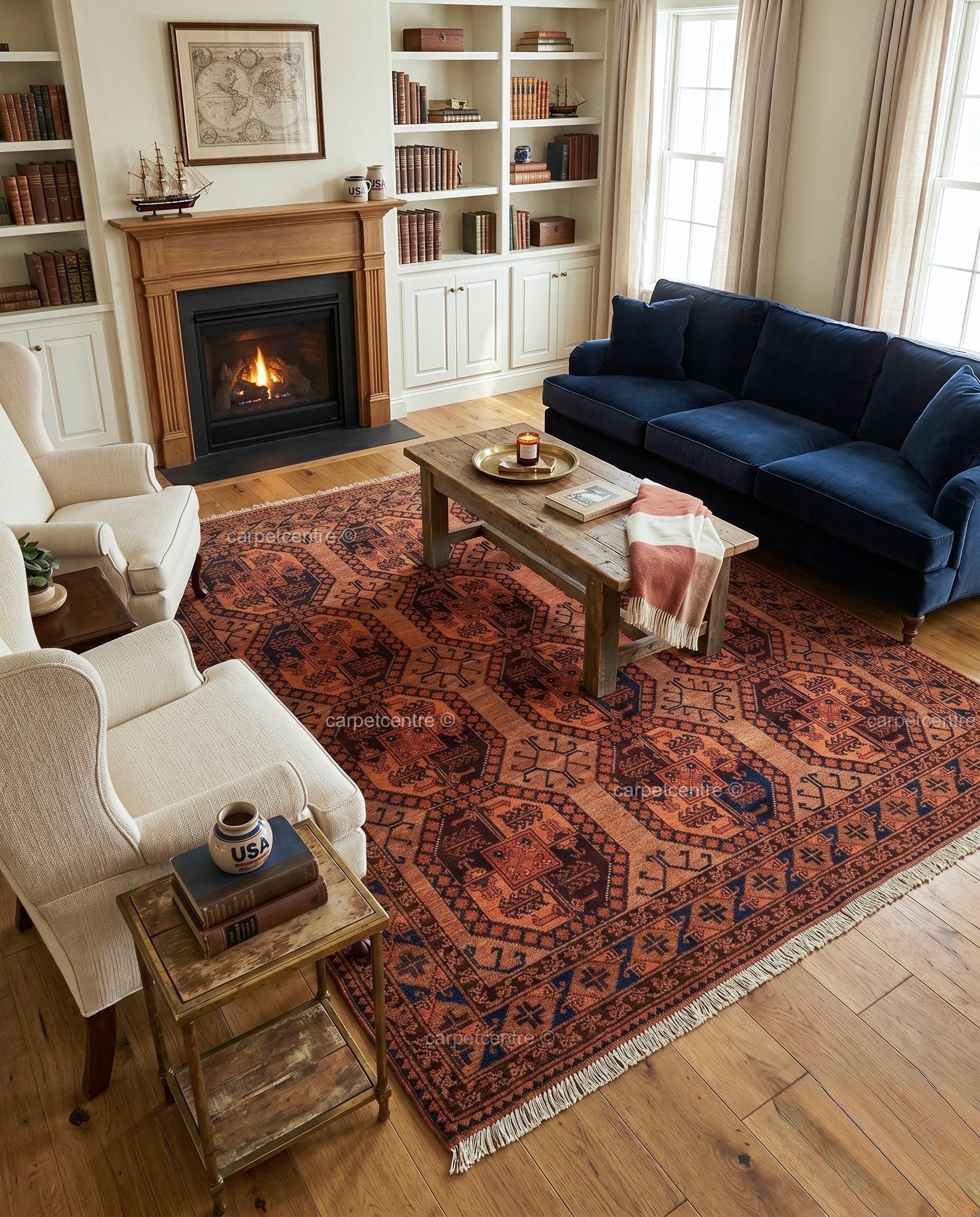 Hand Knotted Oushak Rug, Tribal Geometric Wool Area Rug