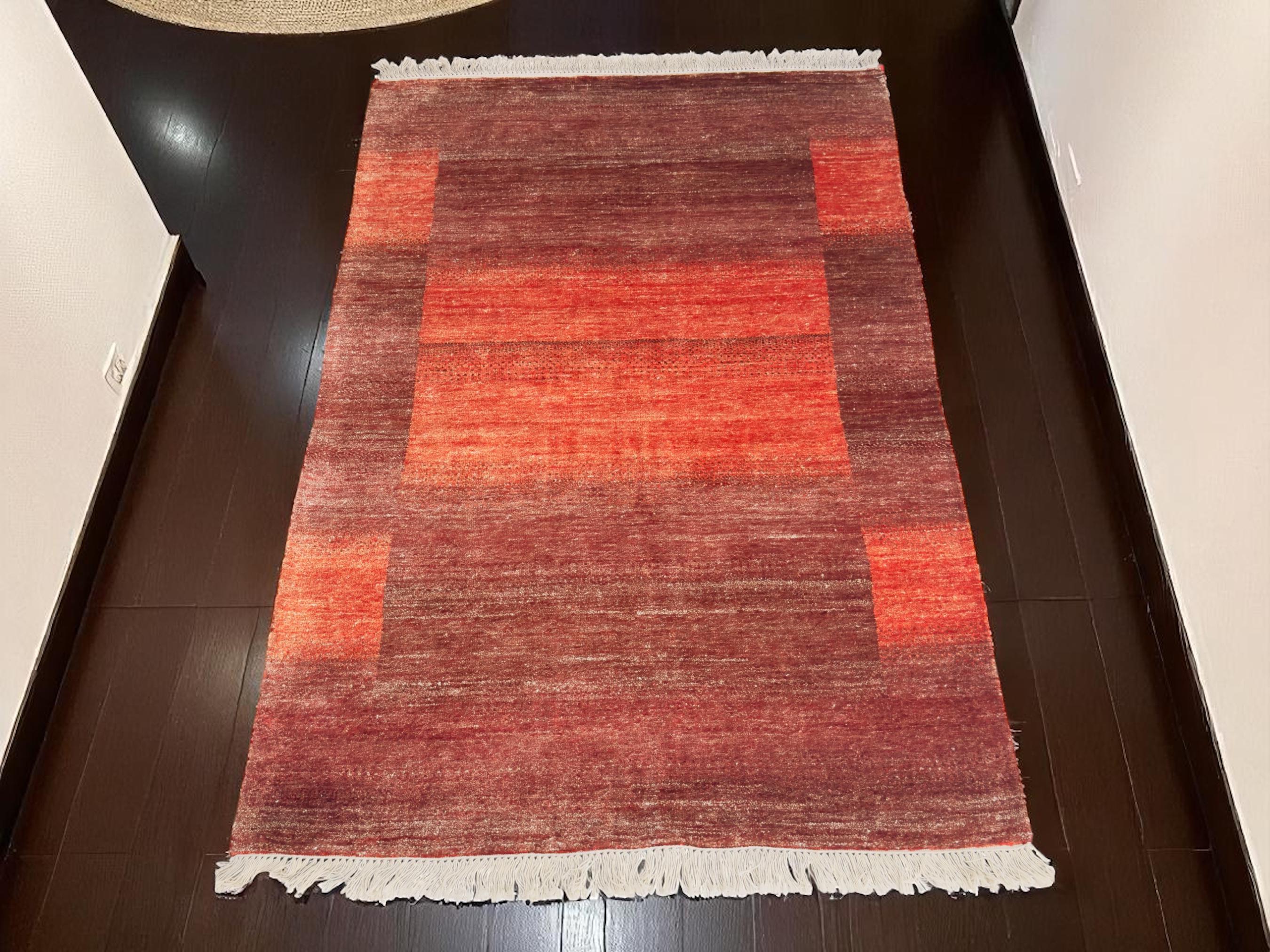 Red Maroon Hand Knotted Gabbeh Rug: Bamboo Silk & Cotton 5'11" x 3'11" | Quick Ship