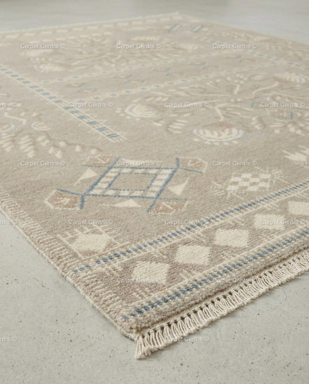Hand Knotted Oushak Rug, Muted Taupe Geometric Wool Carpet, Boho Living Room Decor