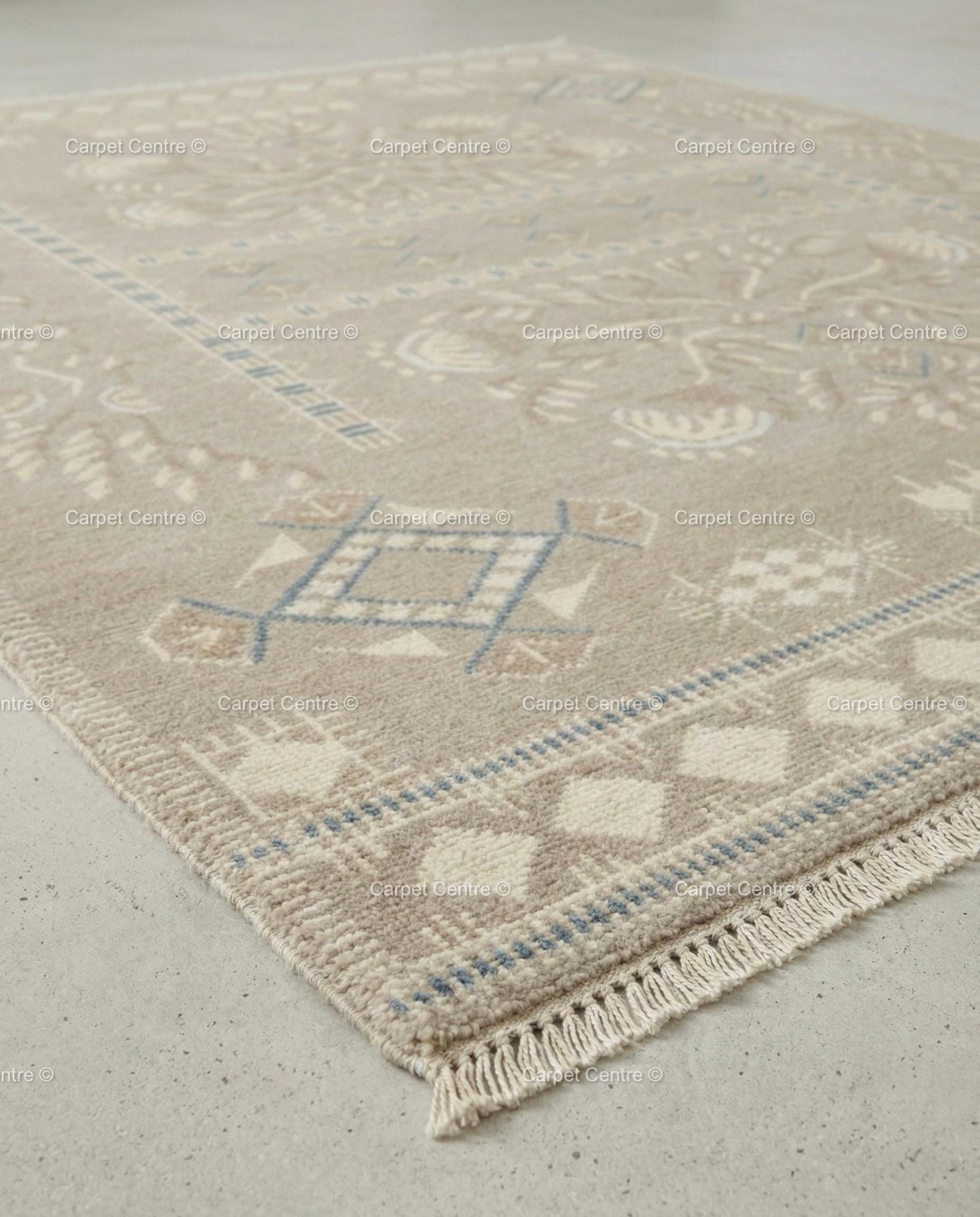 Hand Knotted Oushak Rug, Muted Taupe Geometric Wool Carpet, Boho Living Room Decor
