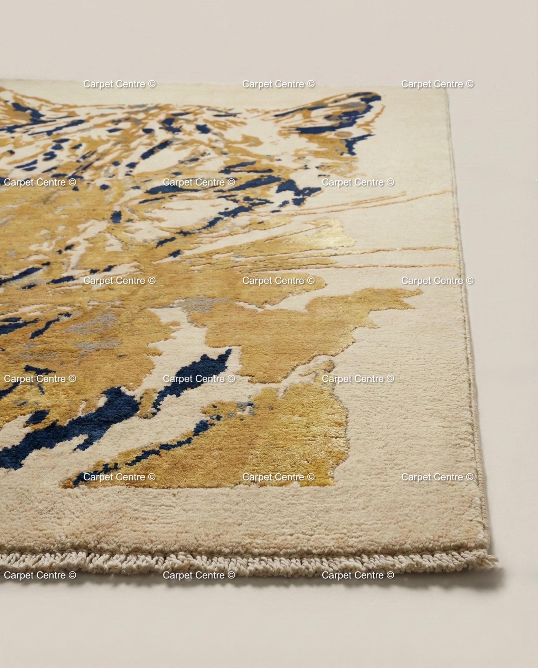 Hand-Knotted Silk Wool Abstract Tiger Oushak Rug, Modern Animal Print Area Rug
