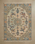 Hand Knotted Wool Rug, Beige Chinoiserie Dragon Phoenix Motif
