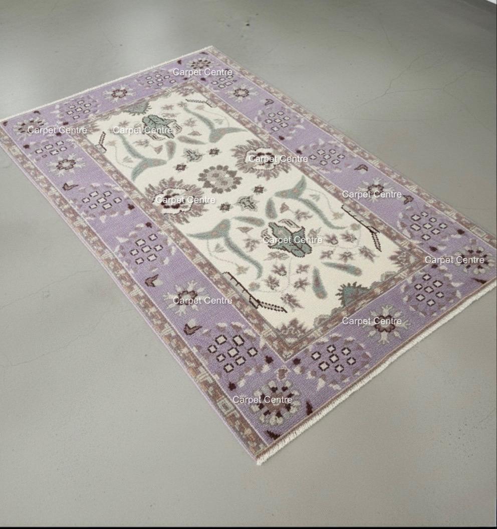 Hand Knotted Oushak Wool Rug | Lilac Bird Motif