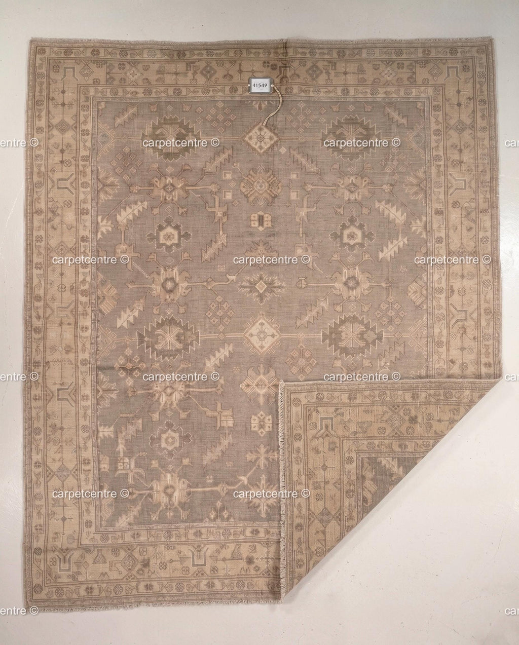 Hand Knotted Oushak Wool Rug, Taupe Beige Vintage Anatolian Carpet, Neutral Farmhouse Area Rug