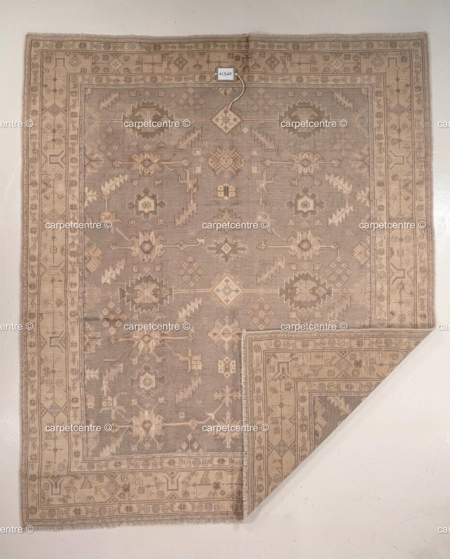 Hand Knotted Oushak Wool Rug, Taupe Beige Vintage Anatolian Carpet, Neutral Farmhouse Area Rug