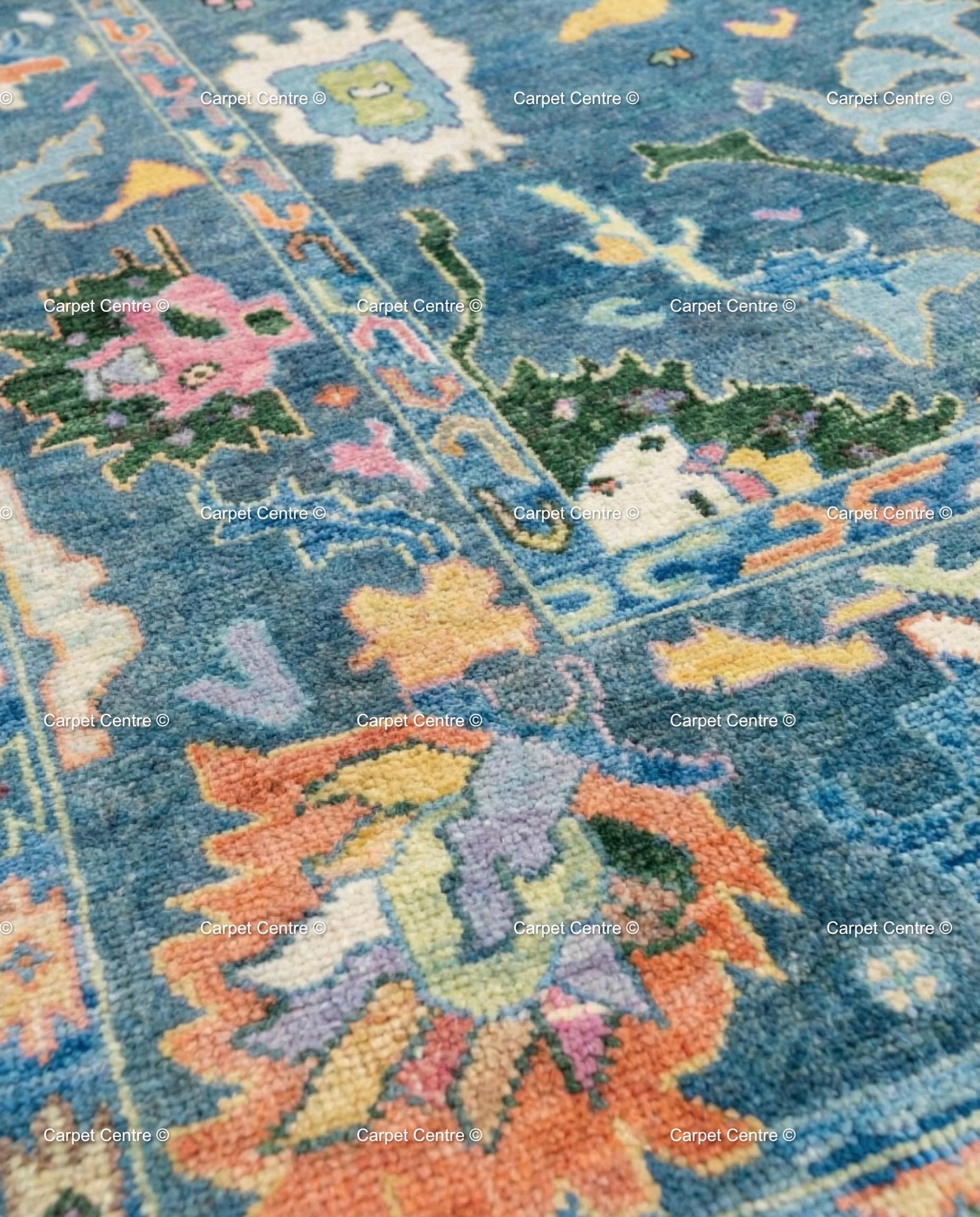 Blue Gabbeh Oushak Rug, Hand Knotted Wool Animal Design