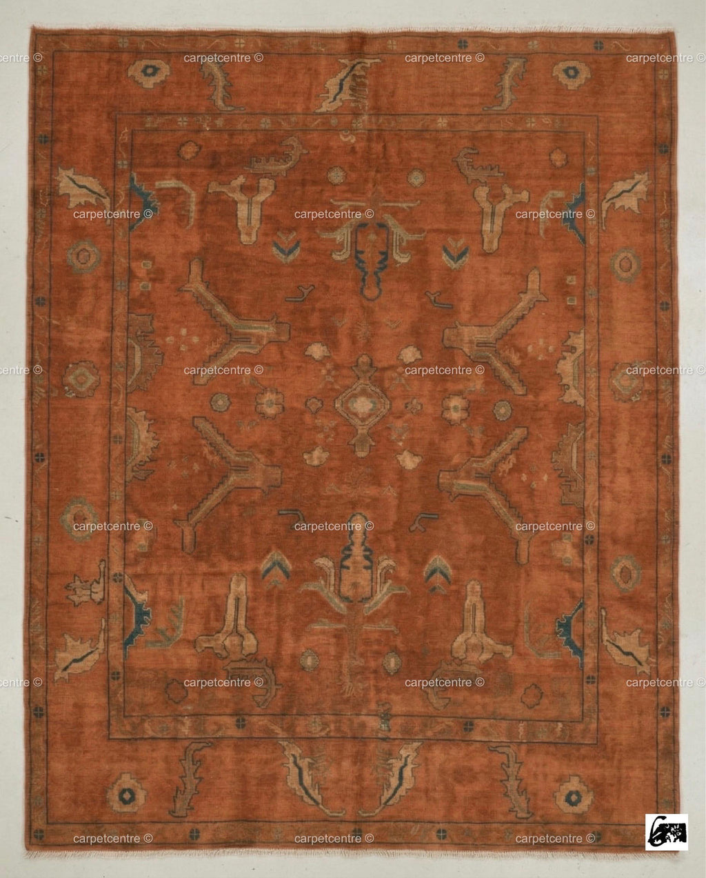 Hand Knotted Terracotta Oushak Rug, Geometric Wool Area Carpet, Boho Living Room Home Decor