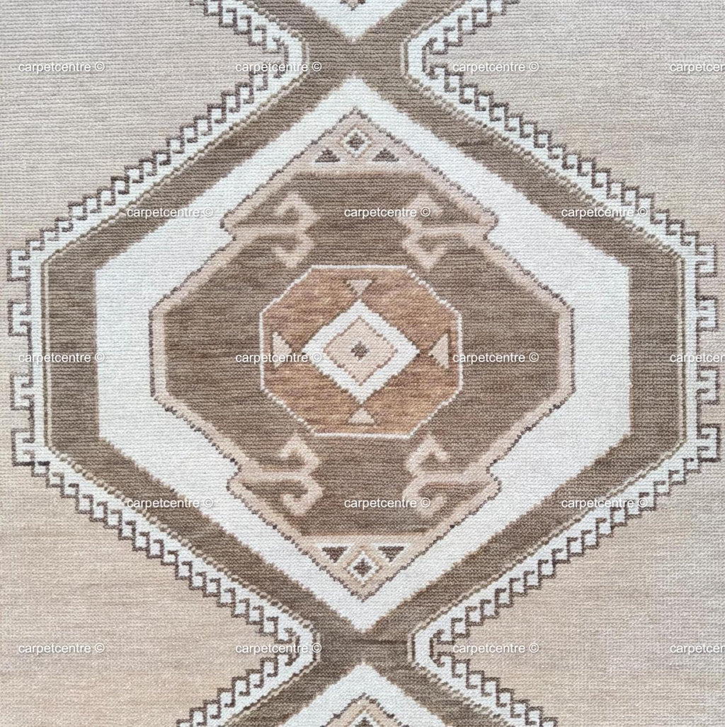 Handknotted Oushak Rug | Neutral Beige Wool Turkish Tribal Carpet