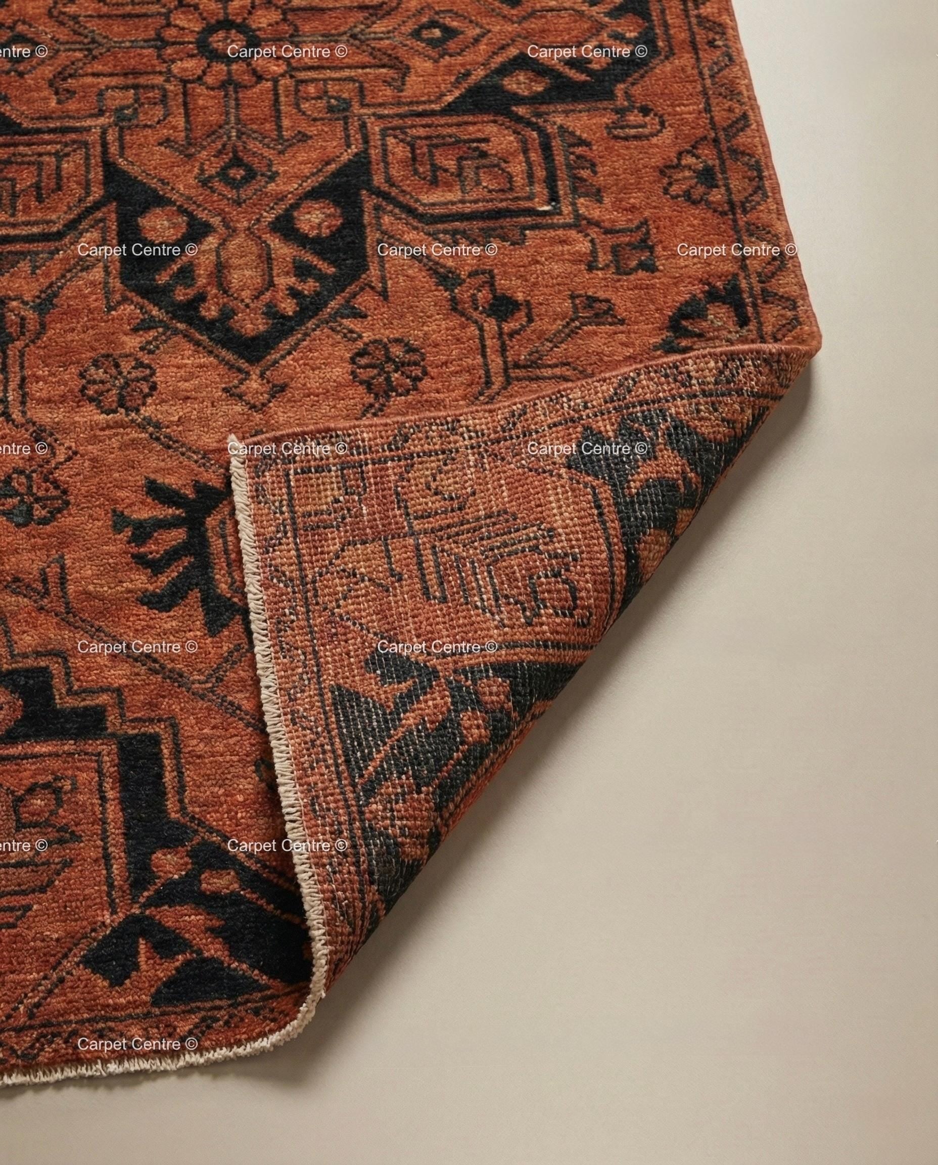 Rust Oushak Runner Rug, Hand-Knotted Wool, Turkish Knot Heriz Style