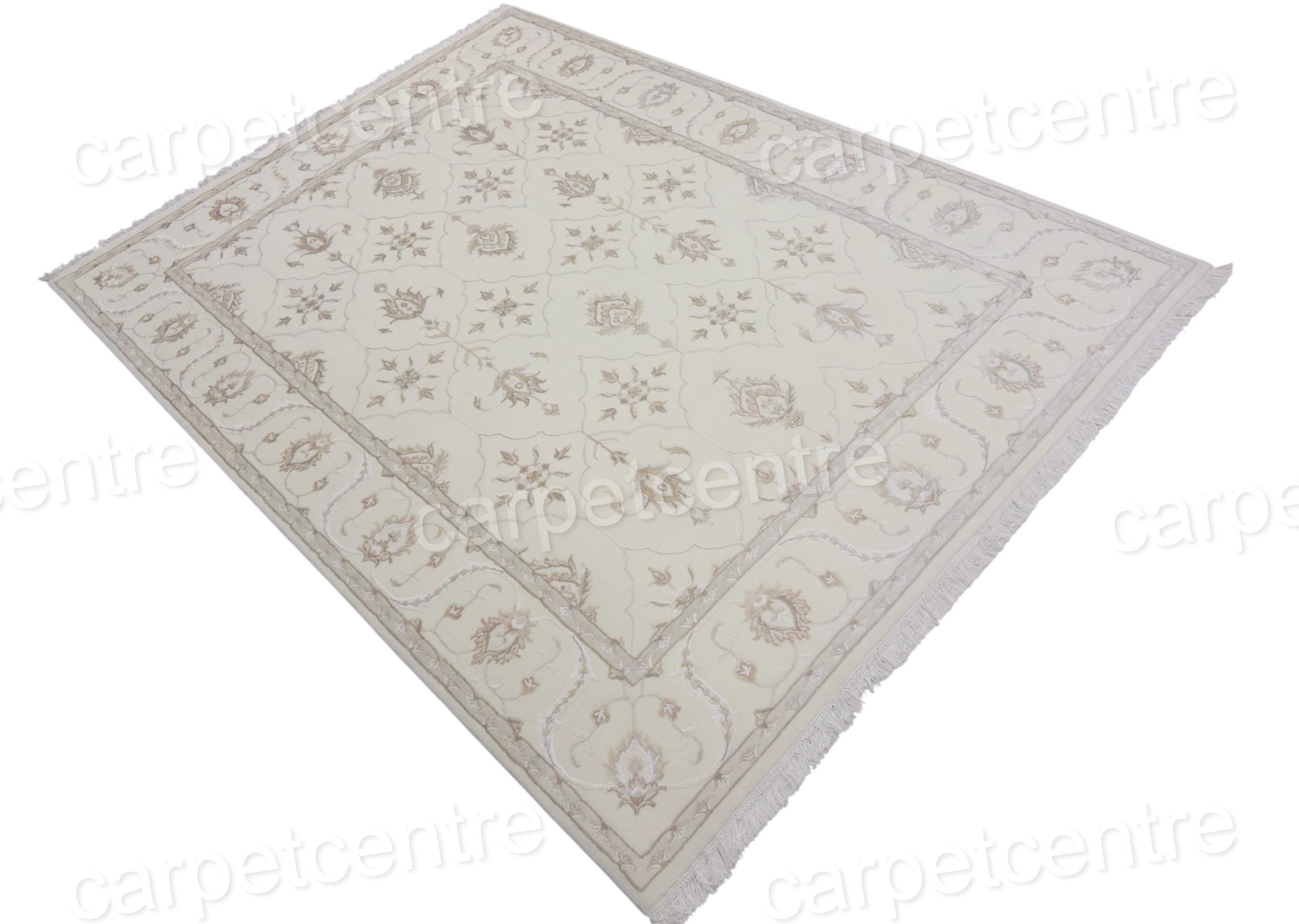 Vintage Handwoven Wool Medallion Rug: Cream and Art Silk, 7'10"x5'9"