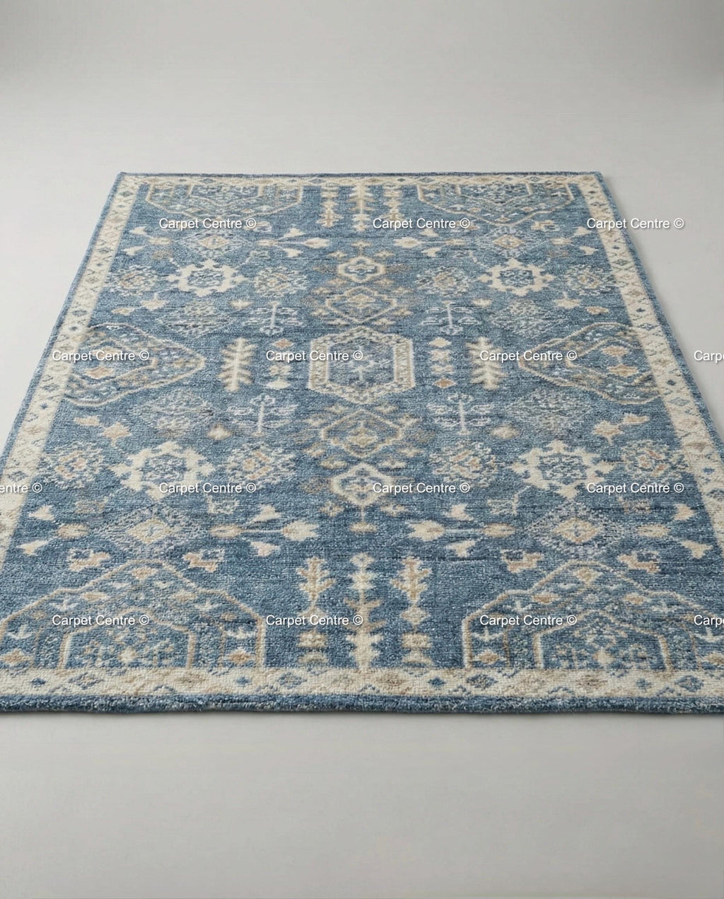 Indigo Blue Oushak Rug, Hand-Knotted Wool Tribal Geometric Carpet, Living Room Bedroom Decor