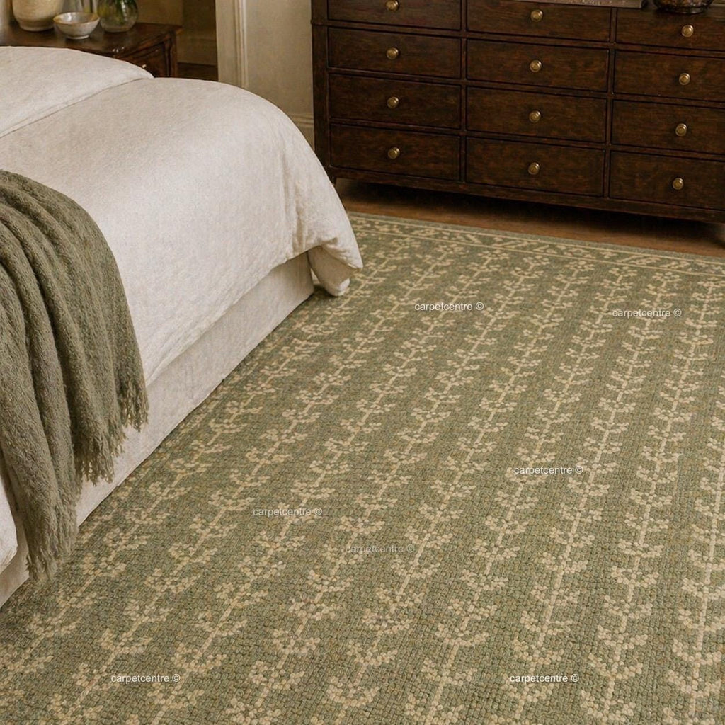 Handmade Sage Green Oushak Wool Rug: Distressed Floral Turkish Area Rug