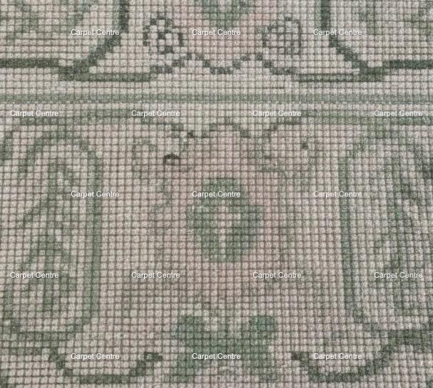 Hand-Knotted Oushak Wool Rug: Sage Green Medallion, Transitional Design