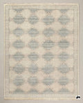 Muted Blue Oushak Rug, Hand-Knotted Wool Geometric Diamond Area Rug