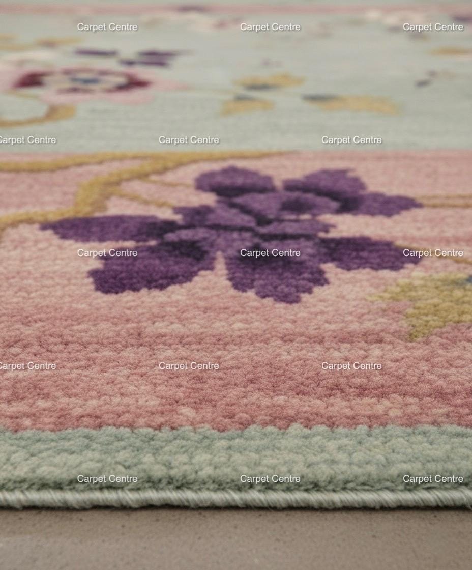 Hand-Knotted Oushak Wool Rug: Pastel Chinoiserie Floral Design