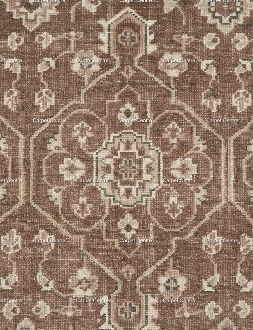 Handknotted Oushak Wool Rug: Distressed Brown Beige Geometric