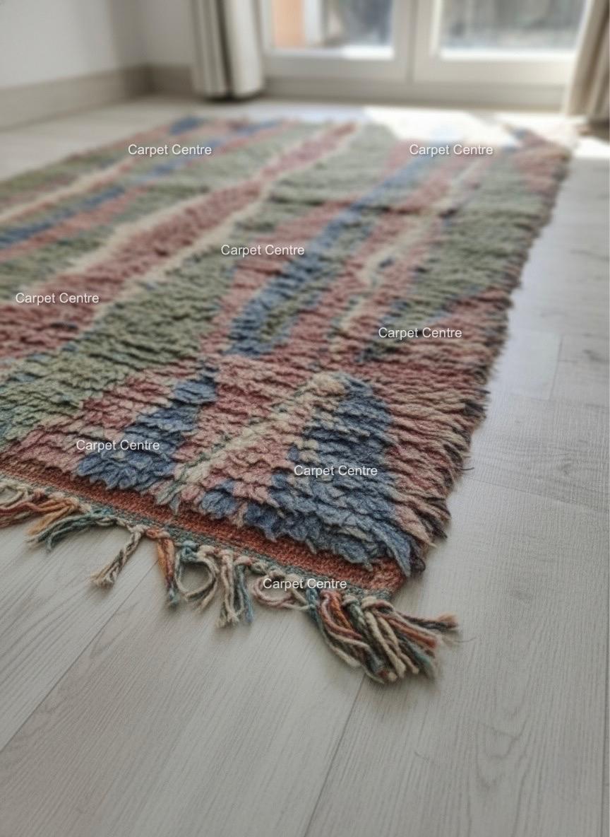 Handmade Moroccan Shag Rug, Dusty Rose, Sage Green, Tulu Style
