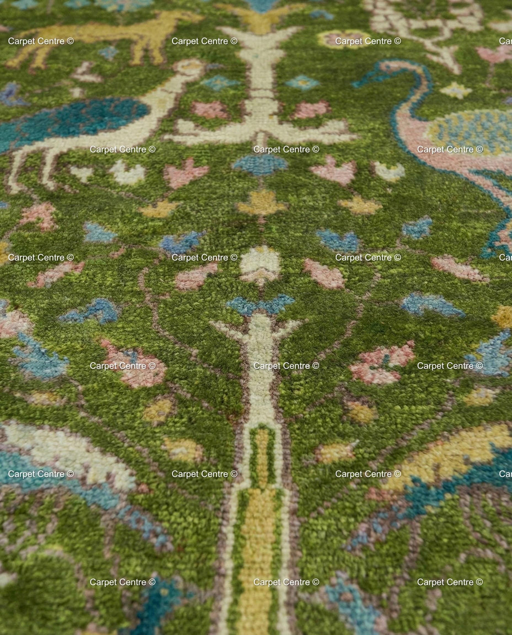 Green Peacock Oushak Rug – Hand Knotted Wool Turkish Rug, 8x10 ft