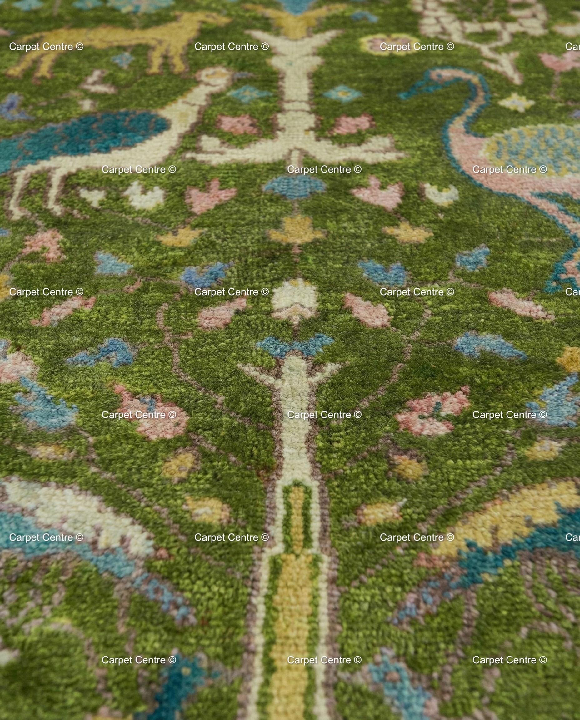Green Peacock Oushak Rug – Hand Knotted Wool Turkish Rug, 8x10 ft